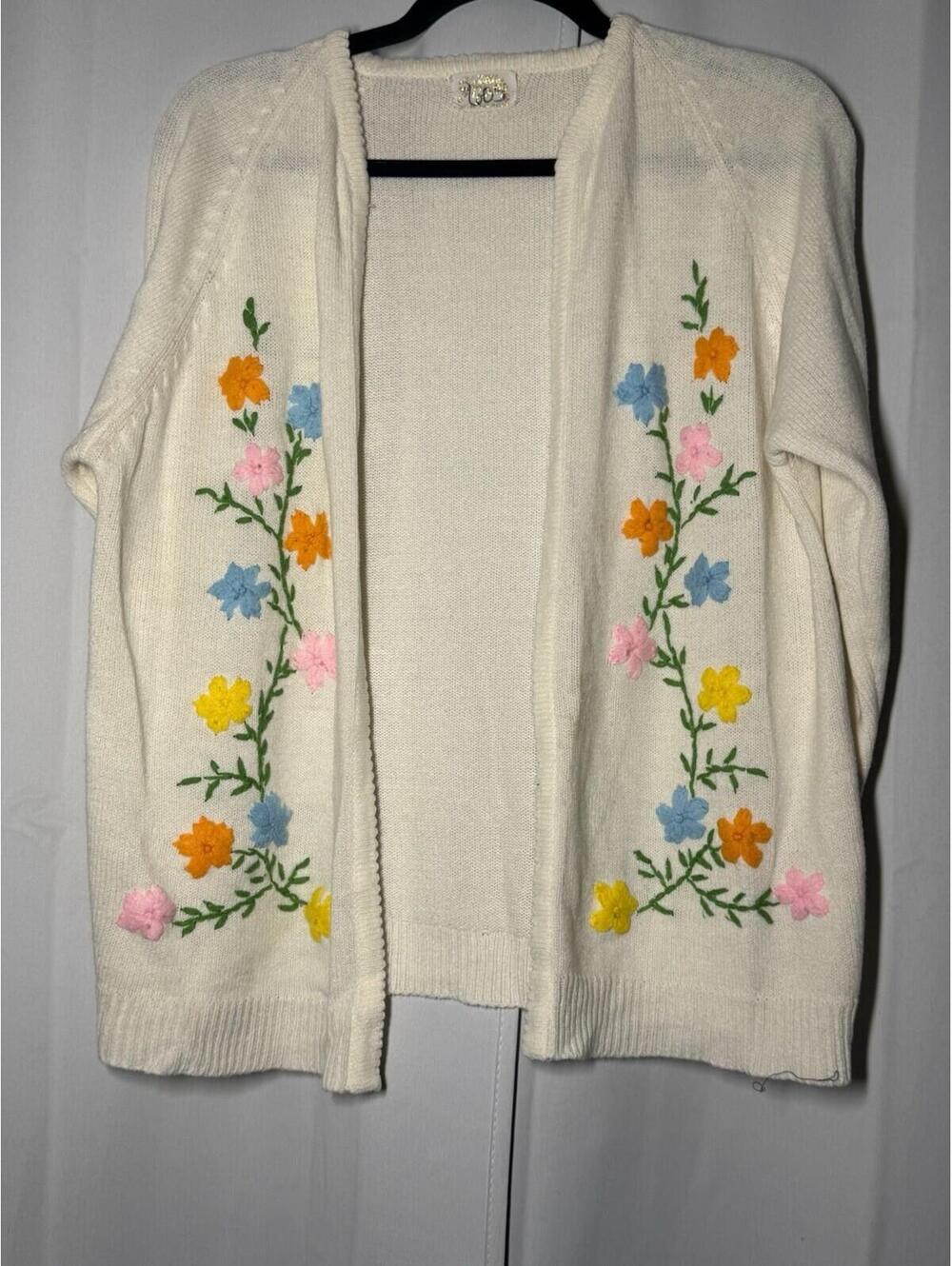 Glentey Vintage Women's Knit Sweater With Floral Motif Size XL Grannycore